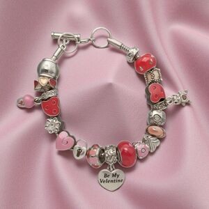 Plus Size February Birthday / Valentine's Charms Bracelet 8.5" with 1" extender
